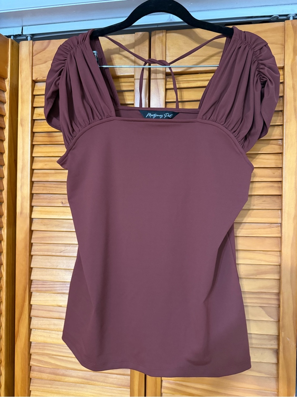 Mystique Boutique Mauve-Burgundy Puff Sleeve Square Neck Top